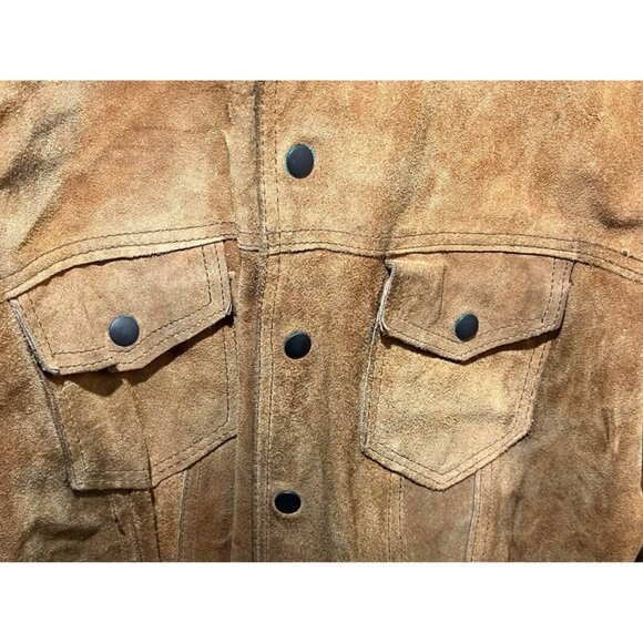 Men's Suede Leather Trucker Western Ranch Workwear Jacket S-M Tribal Design - Picture 6 of 9